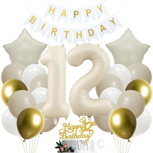 SNOWZAN 12. Geburtstag Deko für Mädchen und Jungen - Goldene Party Deko mit Kuchen Toppern