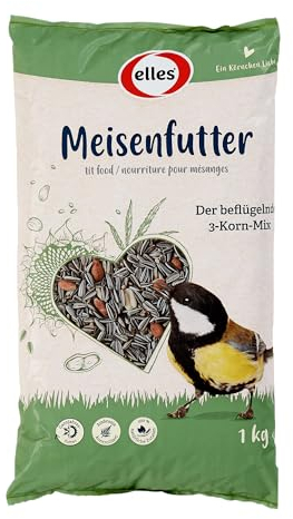 Elles Meisenfutter 1kg | Energiereiches Ganzjahresfutter I Mix aus Sonnenblumenkernen, Erdnüssen & Hanfsaat I Ideal für Futterhäuschen & Bodenfütterung