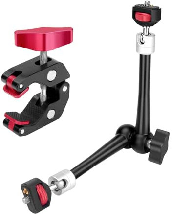 Hemmotop Magic Arm Camera Mount 11'' Adjustable Articulating Arm with Super Clamp, with Rotatable Pad Two 1/4'' and one 3/8'' Thread, for LCD Monitor/LED Light/Camera Video Rig/Smartphone MS02