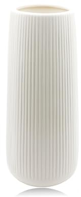 Vaso in Ceramica Bianco per Erba Pampa e Fiori - Moderno, a Coste Con Smalto, Alto 20 cm - Stile Boho per Casa, Soggiorno, Tavolo da Pranzo, Ufficio - per Fiori Freschi e Secchi