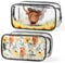 Y1tvei Hochlandrind Kosmetiktasche Transparent Kulturtasche - 2 Stück Sonnenblume PVC Durchsichtig Make-up Bag Wasserdicht Reisetasche Schminktasche Klar für Damen Mädchen Strände Urlaub Geschenk