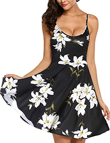 UNibelle Women's Summer Dresses Casual Knee-Long Dress Spaghetti Strap Button Down Ladies Sundress Black/Lily XL