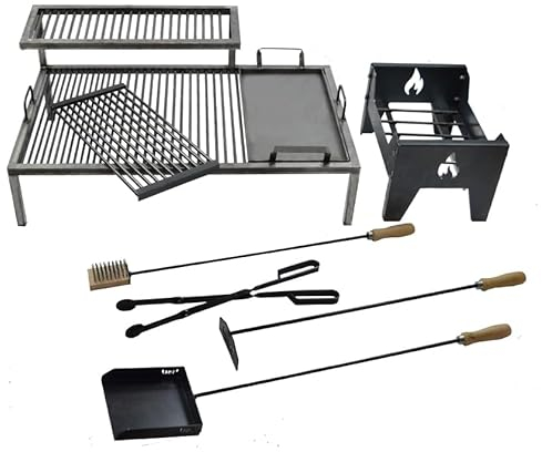 Griglia argentina di lusso con moduli in ferro rimovibili - Griglia argentina in ferro - BBQ Parrilla Asado + braciere + strumenti per il fuoco (100 x 60 cm)