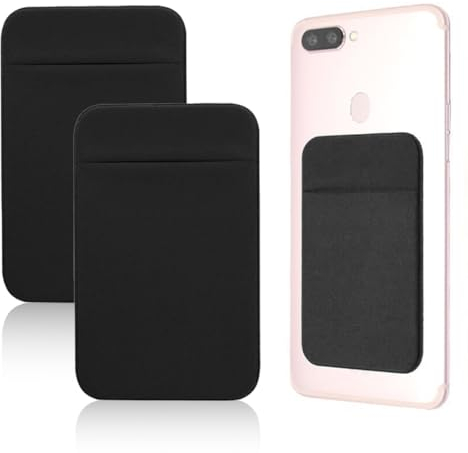 Teegxddy 2 pezzi Auto-Adhésif Porte Carte Telephone,Pochette Carte Bancaire,Poche Arrière pour Autocollante pour Téléphone,PortablePorte Cartes,Pochette adhésive élastique avec Rabat(Noir)