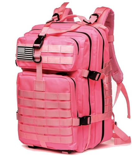 GUJOIN Sac À Dos Tactique 50 Litres - Grande Capacité Système MOLLE Militaire Imperméable Idéal Pour Urgences De 3 Jours Chasse Randonnée Et Camping Sac À Dos Pour De Plein Air (Rose)