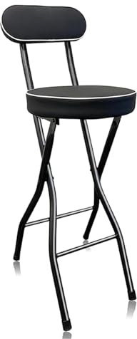 Sgabello da Bar Pieghevole per Adulti, Altezza del Bancone, Sedie Pieghevoli da Cucina con Schienale Alto e Struttura in Acciaio, Capacità di 300 Libbre(Zwart,70cm/28in)