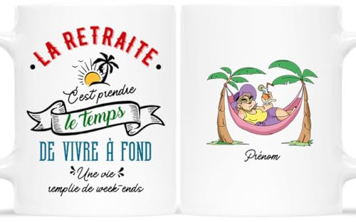 CADEAU PLUS Mug Personnalisé Prénom - La Retraite Vivre à Fond - Cadeau Départ Humoristique, Original pour Femme - Mug Retraite