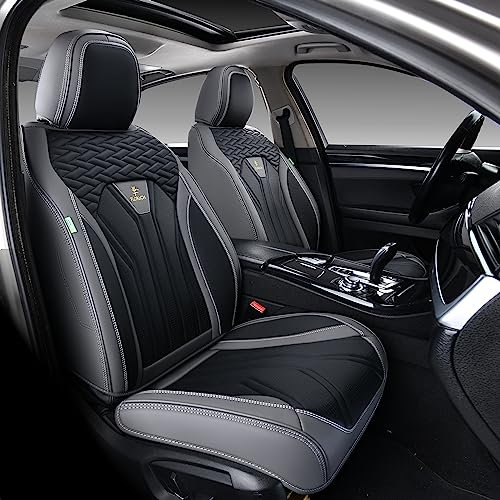 FLORICH Autositzbezüge, Atmungsaktive Leder und Stoff Sitzbezug Auto vordersitze 2 Stück, Universell Autositzschoner für die meisten Pkw, SUV, Limousinen und LKW, Grau