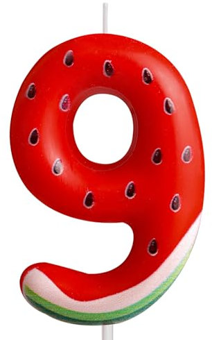 Cxryrzhe 9th Birthday Candles Number 9 Red Watermelon Birthday Party Watermelon Theme for Baby Girl Boy Birthday Cake Topper Graduation Celebration Anniversary Wedding Dessert Fruit Party Decorations