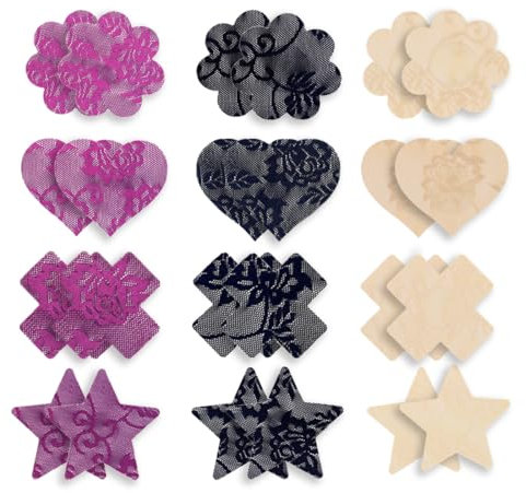 Lot de 24 Cache-tétons Autocollants jetables à Paillettes pour Femme - Motifs Multiples, Multicolore, Taille Unique Cache Tetons Femme Cache Teton Cache-tétons Cache Tetons Boob Tape