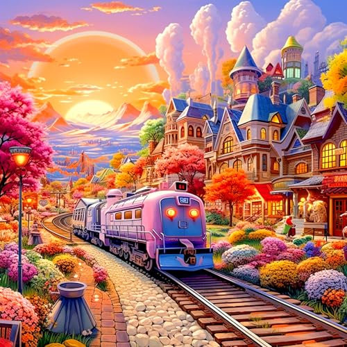 HUADADA Jigsaw Puzzles 1024 Pieces for Adults jigsaw puzzles for adults 1024 Piece Puzzle Educational Games-Train Town