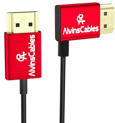 Alvin's Cables 8K 2.1 HDMI Cable 48Gbps High Speed Φ2.4mm Ultra-Thin HDMI 8K@60Hz 4K@120Hz for Canon C70, for Sony A7 A9, Blackmagic Camera, Atomos, SmallHD, Right Angle to Straight 45cm| 17.7in