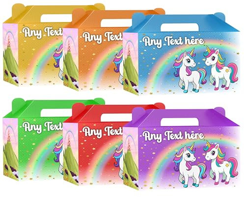 AK Giftshop Personalised Unicorn Party Boxes, Bags, Food Lunch Treat Favours, Gift Box (Mixed, 20 Boxes)