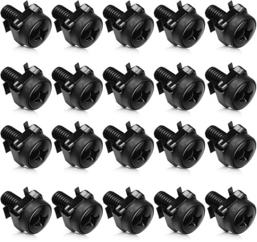 Käfigmutter Montageschrauben, Schrauben Rack Käfigmuttern, M6x20mm Käfigmuttern Schrauben Set für Netzwerkschränke, Patchpanel Racks Servergehäuse Montagesatz Schwarz Server Rack Schrauben, 20 Set