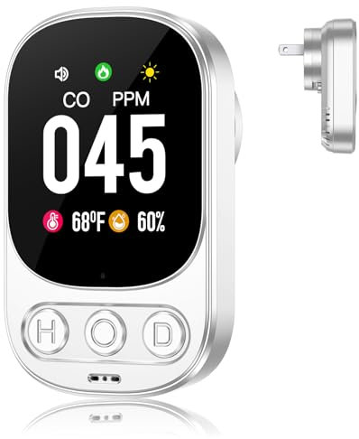 YOJOCK CO-Melder, Detector de Monóxido de Carbono 3-en-1 con Sensor de Temperatura y Humedad, Detector CO para Casa, Camper, Apartamento, Sótano, Taller y más, Certificado EN 50291 (Blanco)