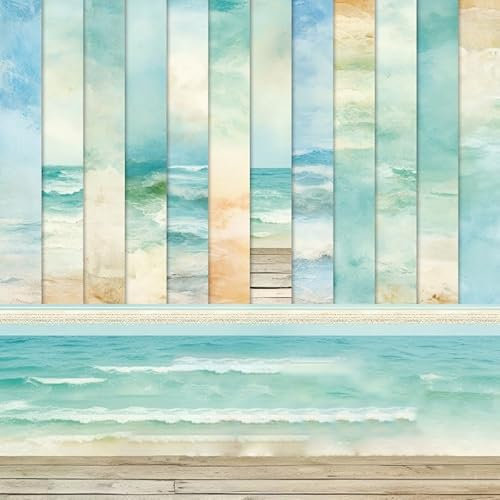 Scrapbook Papier Meer Decoupage Papier Block, Blau Einseitiges Scrapbook Bastelpapier, 48 Blatt Dekorpapier für DIY Kartenherstellung, 15.2x15.2 cm/6x6 in