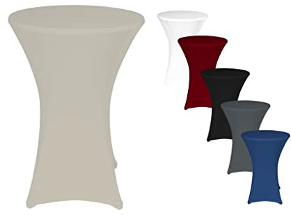 TexDeko® 5er-Set Stretch Stehtischhusse für Bistrotisch Ø 80-85 cm Creme | Öko-Tex Siegel strapazierfähig verstärkte Fußtaschen bügelfrei waschbar