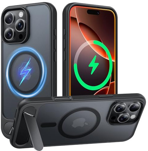 TAURI for iPhone 16 Pro Max Case with Stand, [Compatible with MagSafe] Military-Grade Protection, [Translucent Matte] Shockproof Magnetic Case for iPhone 16 Pro Max 6.9, Black
