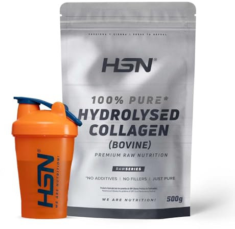 HSN Colágeno Hidrolizado Bovino en Polvo + SHAKER BOLA MEZCLADORA | Sin Sabor 500g = 50 Tomas por Envase | 10 Gramos Puro Colágeno por Dosis Diaria | Sin Añadidos ni Aditivos | No-GMO, Sin Alérgenos