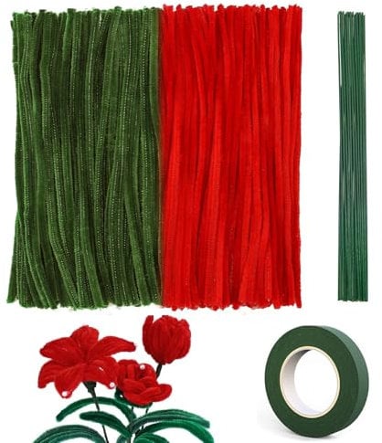 BDHYYM 200 Pcs Limpiapipas Manualidades, Limpia Pipas para Manualidades de Colores con Tallos de Chenilla y Cinta de Flores y Estambres, Pipe Cleaner, para Artesanía y Decoración de Ramos de Rosas