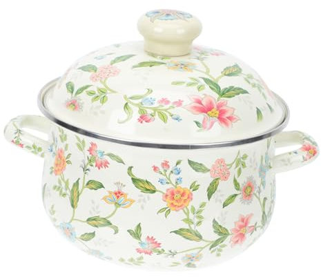 TOPPERFUN Olla De Esmalte Gruesa Doble Asa Cacerola Práctica Con Fondo Plano Para Estofados y Sopas Compatible Inducción y Gas Para Uso Doméstico