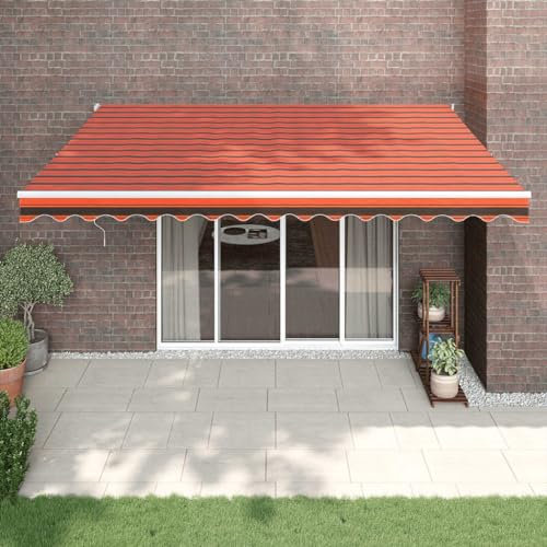 IKAYAA Toldo Retráctil 4 x 3 m, Toldo Enrollable Aluminio y Tela,Toldo Articulado Retractil con Brazo, Toldos Exterior Terraza Enrollable Naranja y Blanco
