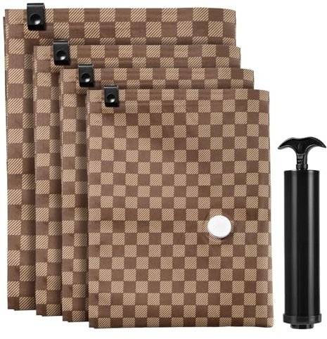 UTJEFVS 4 Pack Heavy Duty Vacuum Storage Bags - Thick Oxford Cloth Clothes Storage Reusable Vacuum Sealer Bags With Double Zipper And Leak-Proof Valve For Moving, Travel,Wardrobe