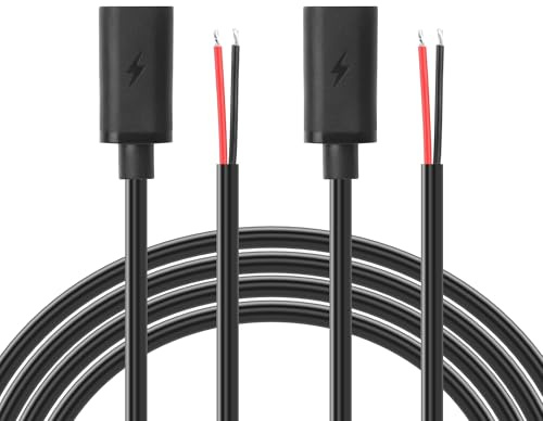 GINTOOYUN 2 unids 5V/3A USB-C cable de alimentación DIY 20AWG USB Tipo-C hembra enchufe de dos núcleos de estaño cable de alimentación de pigtail para bricolaje (39,37 pulgadas)