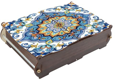 antor DIY Diamond Painting Wooden Storage Box, Mandala Floral Geometric Creative Special Shaped Rhinestone Diamond Art Organizer Box with Flip Lid, Handmade Art Desktop Decorations Gift for Adults