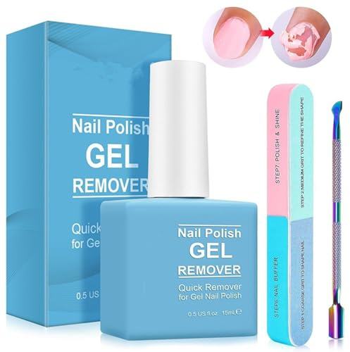 15ML Gel Nail Polish Remover - Acetone-Free 2-5 Minutes Fast Removal for Gel/UV Polish, Acrylic & False Nails Cruelty-Free Vegan Nail Remover with Cuticle Pusher, No Need for Foil, Soaking or Wrapping