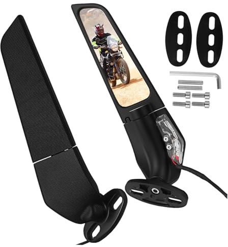 UPKOCH Motorrad Rückspiegel mit Blinker Großer Metall spiegel für Sicht Stabile Lenker seitenspiegel Kompatibel mit Vielen Modellen Einfache Montage Langlebiger Wing Fin Rückspiegel