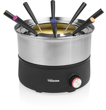 Tristar Fondue Eléctrica, 1,5 L Acero Inoxidable, 2 en 1 con Función Crepes, Piezas Apto Lavavajillas, Libre de PFAS, Para hasta 8 Personas, FO-1110