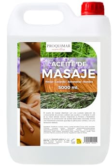 Aceite de Masaje con Romero, Almendra, Lavanda e Hinojo – Relajante, Revitalizante y Aromático – Textura Suave, Hidratante y Profesional – 5 Litros