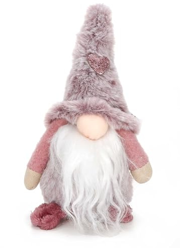 Weihnachtswichtel, handgearbeitet, skandinavische Weihnachtsdeko, Zipfelmütze mit Glitzerherz, Knollennase, weißer Bart, freistehend, hochwertige Textilien, (HxBxT) ca. 16,5 x 10,5 x 10 cm (Lila)