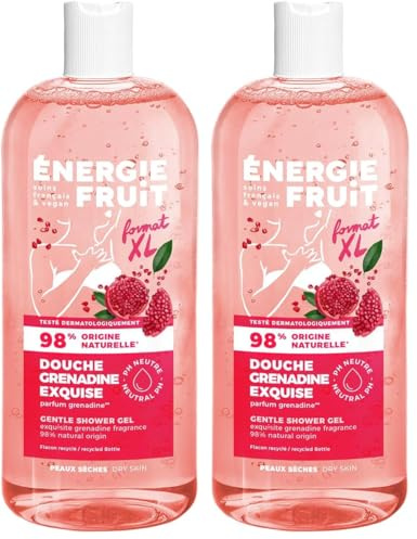 ENERGIE FRUIT - Gel Douche PH neutre 98% naturel - Grenadine Exquise - Fabrication Française - Vegan - 500ml (Lot de 2)