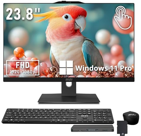 msi Escritorio moderno FHD todo en uno con pantalla táctil de 23.8 pulgadas, Intel Core 7-150U, 32GB DDR5, SSD de 2 TB + disco duro de 1 TB, gráficos Intel, cámara web, teclado y mouse inalámbricos