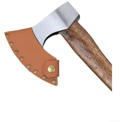 Brown Leather Axe Sheath With Rivet Reinforcement For Camping Hatchets And Russian Battle Axes Secure Button Closure Edge Guard Protection Cover 8 By 6.5 Cm Size(E Style)