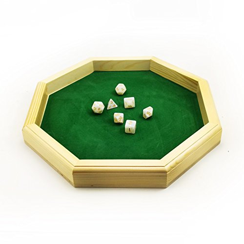 Bescon Heavy Duty 12 Inch Octagonal Wooden Dice Tray with Felt Lined Rolling Surface