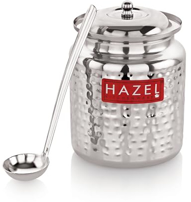Hazel Stainless Steel Ghee Container with Spoon and Lid | 600ml Kitchen Storage Jar for Pickles, Sugar