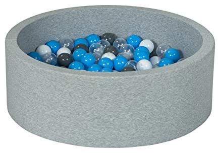 Velinda Piscine à balles pour Enfant, Aire de Jeu + 150 balles (Couleurs des balles: Blanc, Transparent, Gris, Bleu Clair)