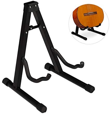 Relaxdays Stand per Chitarra, Acustica & Elettrica, Pieghevole, Rivestimento Morbido, Piedini Gommati, 37x29x30 cm, nero