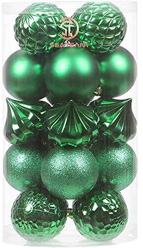 Sea Team 21-Pack Christmas Ball Ornaments with Strings, 80mm/3.15 Large Size Baubles, Shatterproof Plastic Christmas Bulbs, Hanging Decorations for Xmas Tree, Holiday, Wedding, Party, Green
