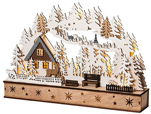 Wichtelstube-Kollektion LED Schwibbogen, Lichterbogen Weihnachten mit Timer, Echtholz, Schwippbogen Winterhaus