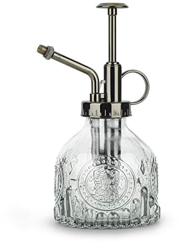 T4U 200ML Glass Plant Mister, Vintage Spray Bottle with Top Pump Fine Mist Garden Flower Sprayer Small Decorative Spritzer Watering Can Gift for Indoor Outdoor Succulent House Plant (Clear)