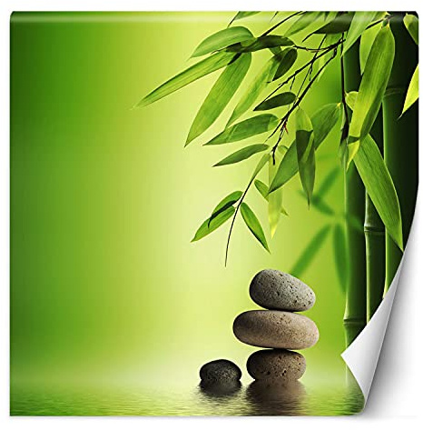 Feeby Vlies Fototapete Abstrakt Zen Spa 250x250 cm Grün Wanddeko Inklusive Kleister Hotel Spa Büro Wohnzimmer Schlafzimmer Flur Meditation Buddhismus