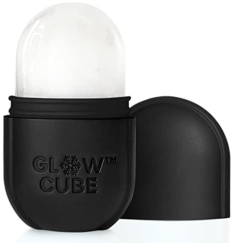 GLOW CUBE Ice Roller For Face Eyes and Neck To Brighten Skin & Enhance Your Natural Glow/Reusable Facial Treatment to Tighten & Tone Skin & De-Puff The Eye Area (Black)