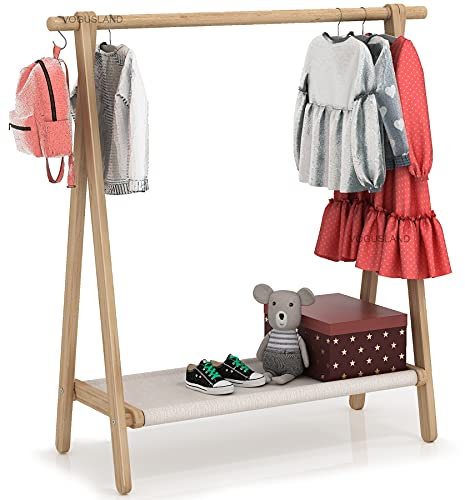VOGUSLAND utklädningsställ, barnklädställ, barnklädställ med förvaringshylla (naturlig bok, 96 cm L x 36,8 cm B x 102 cm H)