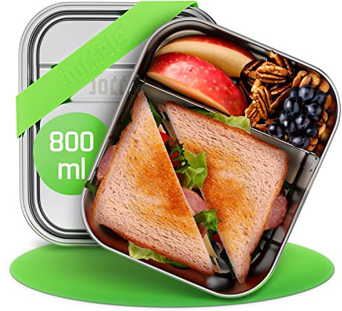Boddels Edelstahl Brotdose 800ml Mit Fächern | Flexibler Trenner | Brotbox für Kinder | Brotzeitbox für Snacks | Lunchbox