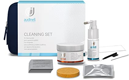 Audinell Starter Kit - Nettoyage et Séchage des Aides Auditives - 10 Lingettes de Nettoyage - Gobelet de Séchage - Capsule de séchage - Spray de nettoyage - Multi-outils - Sac de Rangement