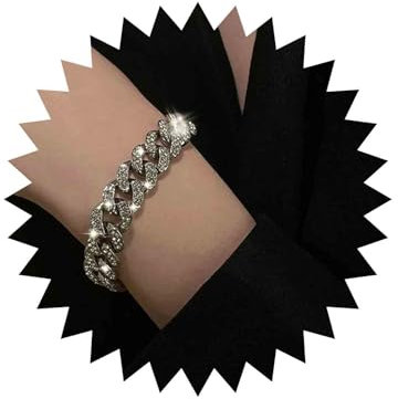 Inateannal Kubanisches Gliederkettenarmband Funkelndes Iced Out Armband Miami Diamant Klobiges Kettenarmband Hip Hop Modeschmuck für Frauen